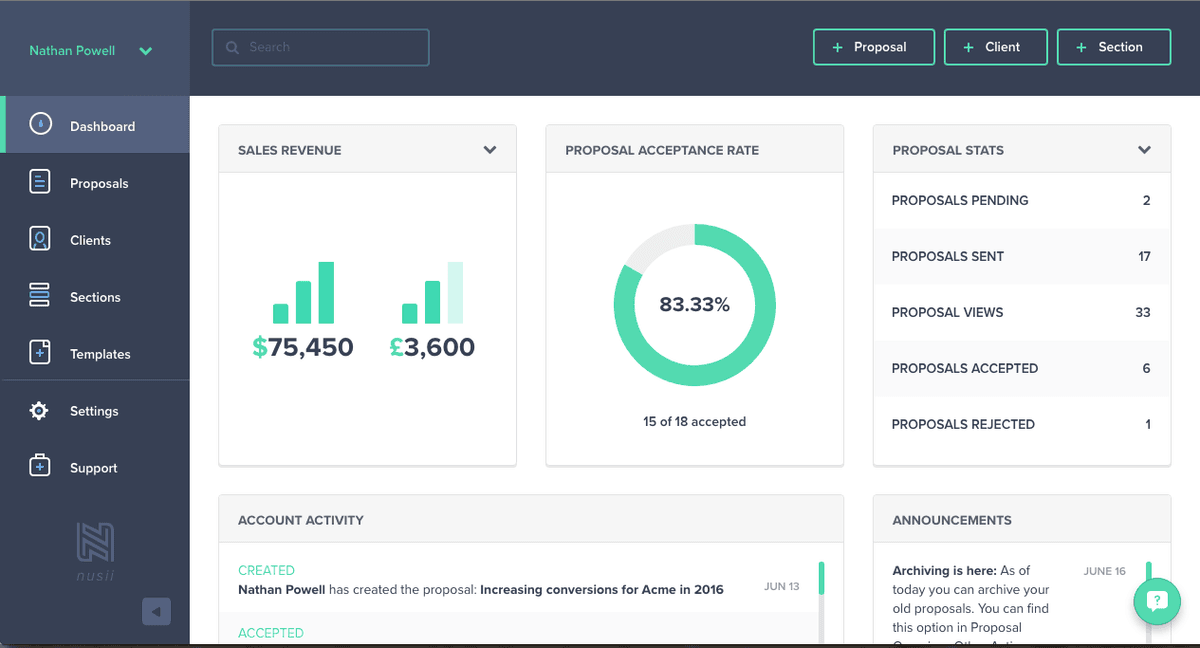 Nusii - Dashboard