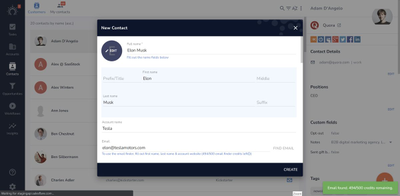 Find emails when creating contacts